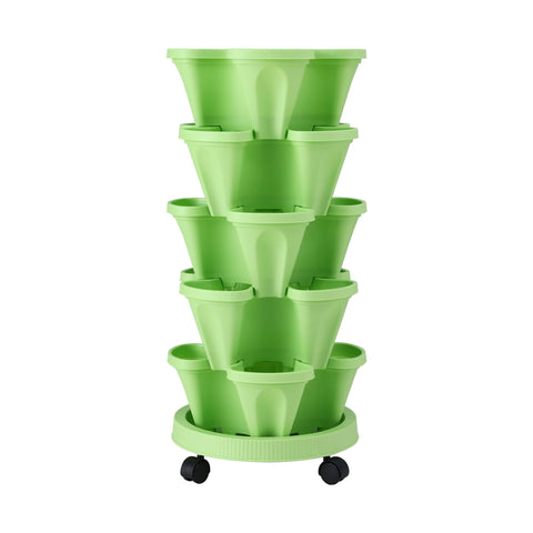 Green Fingers Garden Bed 5 Tier Vertical Garden Grey Strawberry Stackable Planters Herbs Light Green