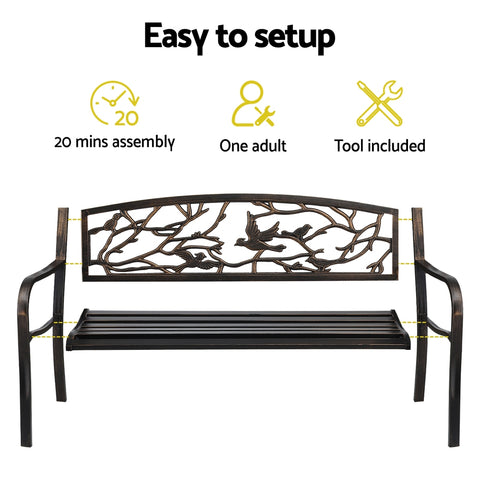 Gardeon Outdoor Bench Seat Garden Steel Outdoor Furniture 3 Seater Park Bronze