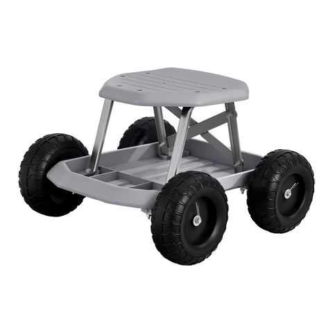 Gardeon Garden Cart Seat with Wheels, Rolling Work Stool with Tool Storage Tray, 440lbs (200kg) Heavy Duty Capacity Garden Stool for Outdoor Yard Work, Car Detailing, and Garage Maintenance, Grey/Black