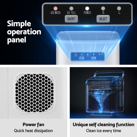 Devanti Ice Maker Machine Portable 12kg Countertop w/Self Cleaning 1.3L White