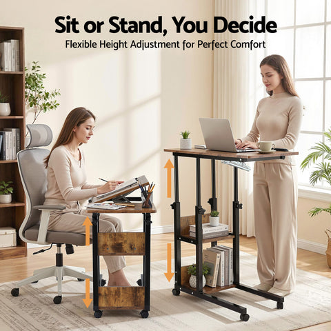 Artiss 3 Tier Adjustable Laptop Desk Tiltable Mobile Side Table Wheels