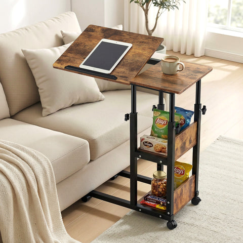 Artiss 3 Tier Adjustable Laptop Desk Tiltable Mobile Side Table Wheels