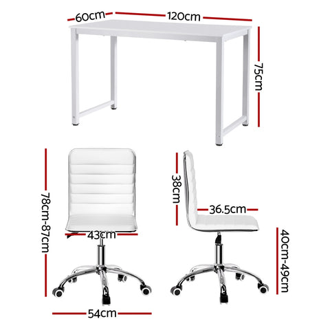 Artiss Computer Desk 120cm Executive Office Chairs Set PU Leather Low Back White
