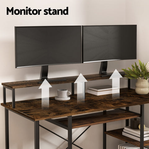 Artiss Computer Desk Laptop Desks Home Office Study Table Open Shelf Brown 120CM