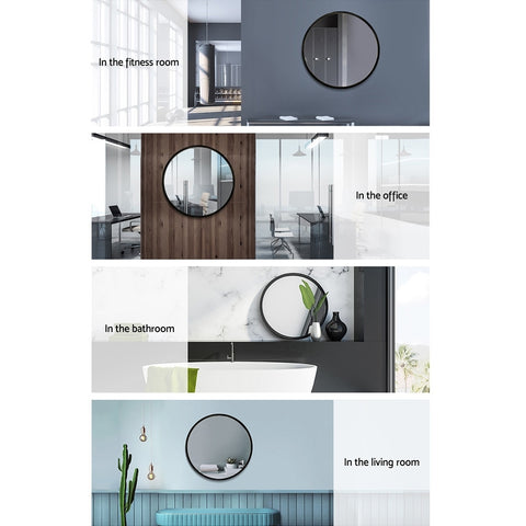 Embellir 2 Wall Mirror Makeup 50cm Home Decor Framed Mirrors Bathroom Round Black