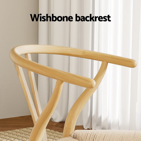 1 Set of 4 Artiss Dining Chairs Wooden Rattan Seat Wishbone Back