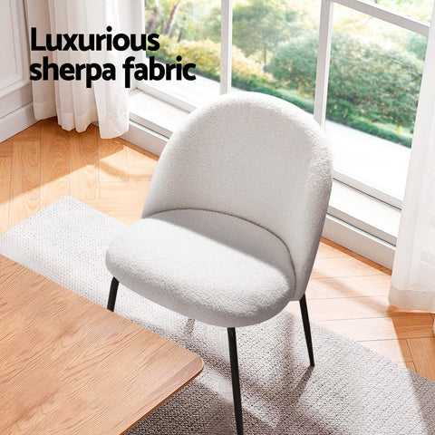 Artiss Dining Chairs Set of 4 Sherpa Boucle White