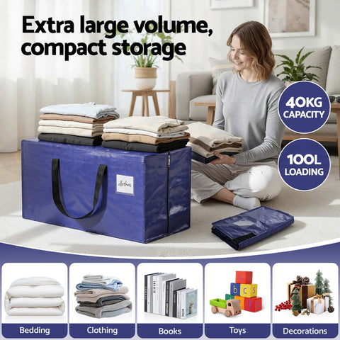 Artiss Moving Bags Heavy Duty Waterproof Backpack Straps Large Storage Totes 5 Pack Blue