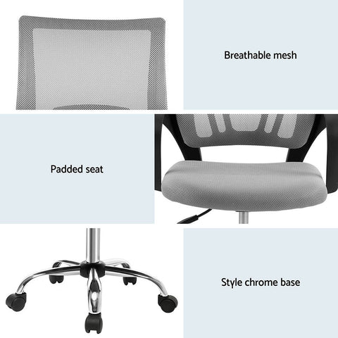 Artiss 2x Mesh Office Chair Mid Back Grey