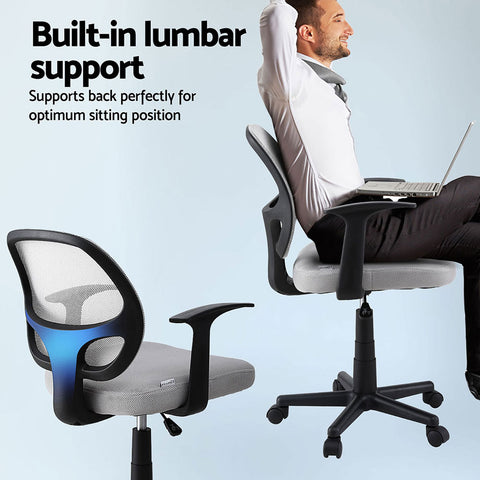 Artiss 2x Mesh Office Chair Computer Gaming Desk Chairs Work Study Mid Back Grey