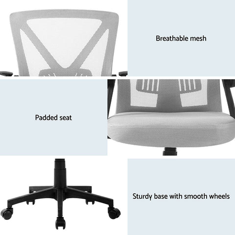 Artiss 2x Mesh Office Chair Mid Back Grey