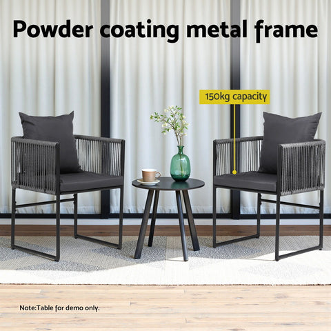 Gardeon 2PC Outdoor Dining Chairs Woven Rope Chair Patio Furniture Garden Steel