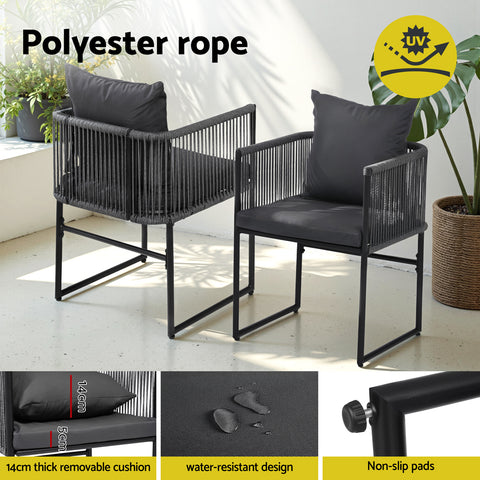 Gardeon 2PC Outdoor Dining Chairs Woven Rope Chair Patio Furniture Garden Steel