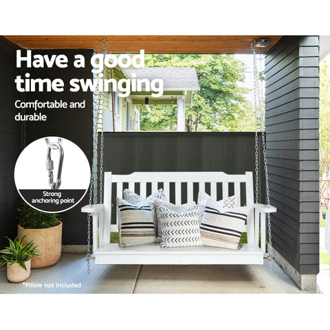 Gardeon Porch Swing Chair with Chain Garden Chair Outdoor Furniture Wooden White