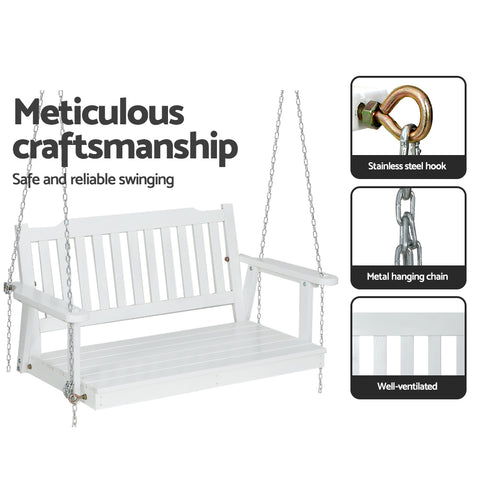 Gardeon Porch Swing Chair with Chain Garden Chair Outdoor Furniture Wooden White