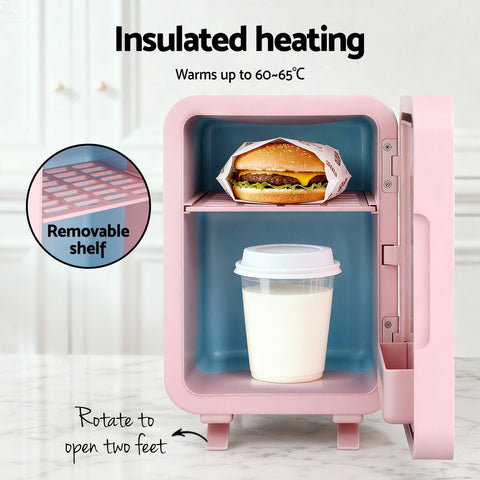 Glacio Mini Fridge Skincare Beauty Cooler Warmer LED Mirror 12V 220V Pink 4L