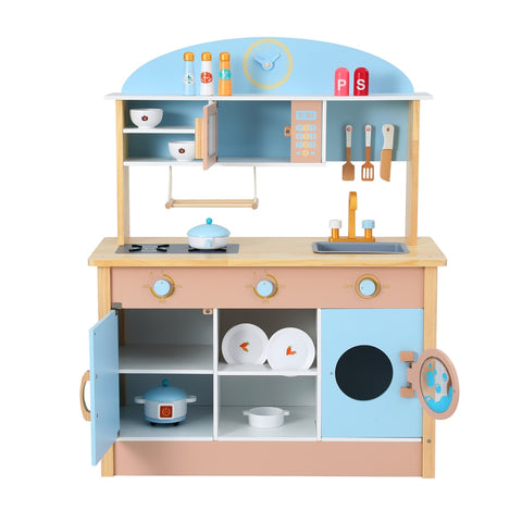 Keezi Kids Wooden Pretend Kitchen Play Sets Cooking Toys Pot Pan Bowls Oven Dishwasher 80CM Blue