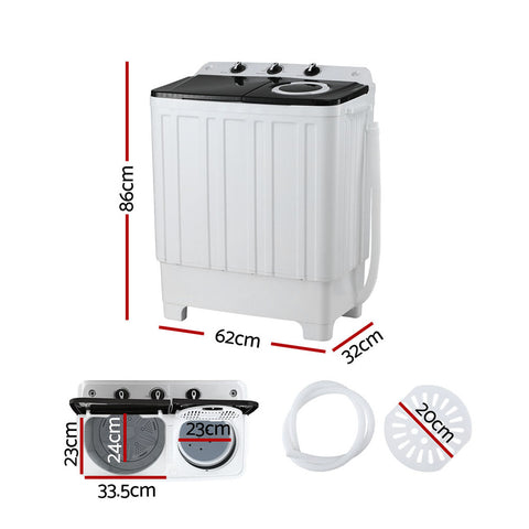 Devanti Portable Washing Machine Twin Tub 7KG White