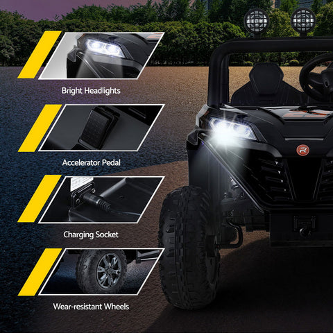 Rigo Kids Ride On Car Electric Toys Cars Headlight Music Remote Control Black