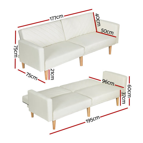 Artiss Sofa Bed 195CM Beige Faux Linen