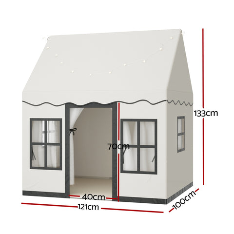 Keezi Kids Play Tent Playhouse Castle with String Lights Floor Mat Side Pocket