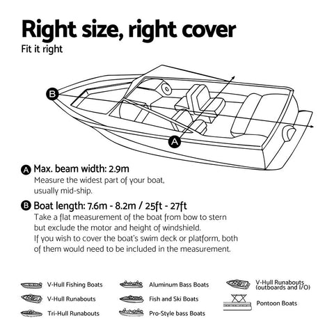 Seamanship Boat Cover 25-27ft Trailerable Jumbo Marine 600D Heavy Duty Black
