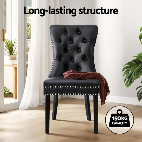 1 Set of 4 Artiss Dining Chairs Black Leather