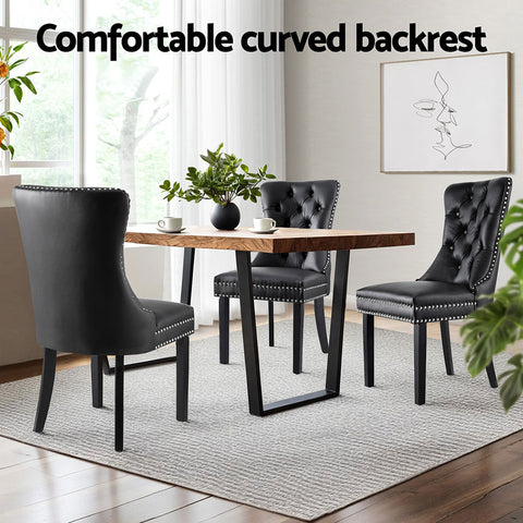 1 Set of 4 Artiss Dining Chairs Black Leather