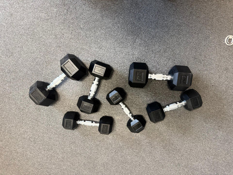 11 Pairs Hex Dumbbells PLUS Dumbbell Rack (385 kg | 5kg-30kg | 1.3m 3-tier Rack)