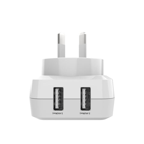 Laser Dual USB AC Charger 2.4A with 3-in-1 Cable White
