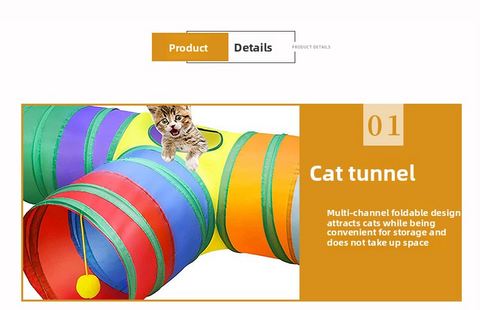 Pet Toy Super Set (21 Pcs) - Cat Tunnel, Teaser, Mice, Jingle Balls, & Pom Poms. (Note: accessory colors are shipped randomly).