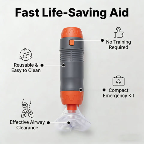 anti-choking device, Heimlich instrument, negative pressure suction, airway clearance, choking emergency, reusable emergency kit, Australian home safety, compact suction device