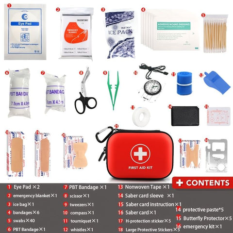Red Black first aid kit, 18-in-1, emergency supplies, home first aid, travel first aid, outdoor first aid, Australian first aid, compact first aid, portable medical kit, survival kit