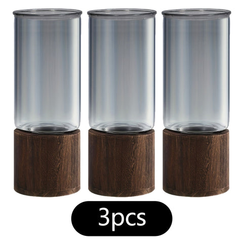 Black wood base vase, cylindrical glass vase, home decor vase, flower vase, high quality vase, Australian home decor, modern vase, natural wood vase