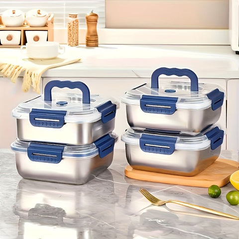 Silver 4PCS stainless steel food storage containers,airtight containers,meal prep containers,stackable food storage,Australian kitchen,leakproof food containers,reusable lunch containers
