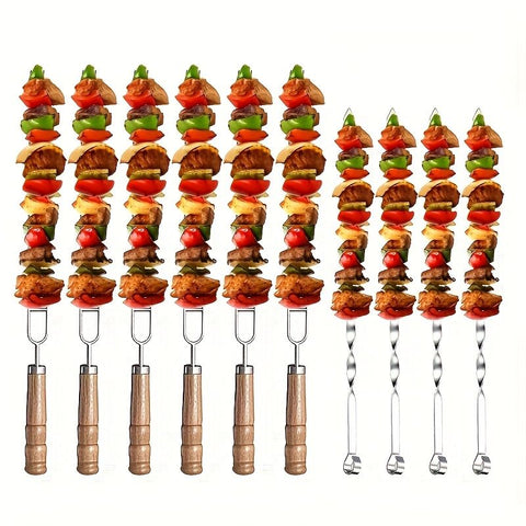 BBQ skewer set, outdoor barbecue Australia, stainless steel skewers, wooden handle skewers, portable skewer set, kebab sticks, grilling accessories