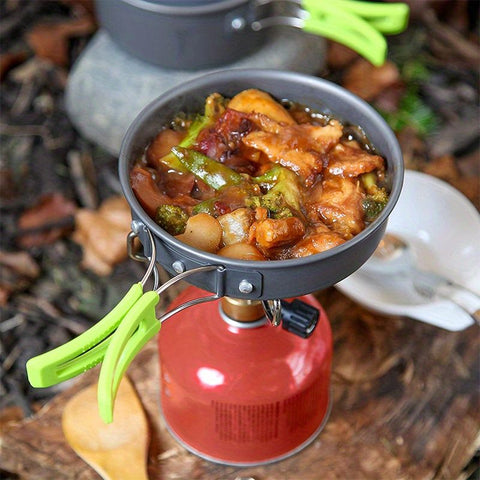 Black outdoor camping cookware, camping pots and pans, outdoor cooking utensils, compact cookware set, durable cookware, Australian camping gear, camp stove cookware, portable cooking set