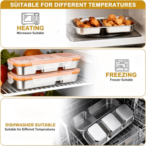 Silver 2PCS 3-in-1 snack containers, food storage containers, snack containers with lid, compartment snack containers, portion control containers, australian food storage, BPA-free snack boxes, lunchbox containers australia