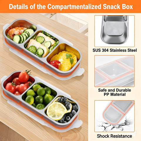 Silver 2PCS 3-in-1 snack containers, food storage containers, snack containers with lid, compartment snack containers, portion control containers, australian food storage, BPA-free snack boxes, lunchbox containers australia