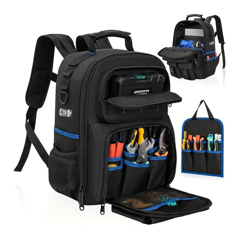 Black travel backpack, multi-pocket backpack, comfortable backpack, backpack with waist support, backpack with rubber feet, organizer backpack, durable backpack