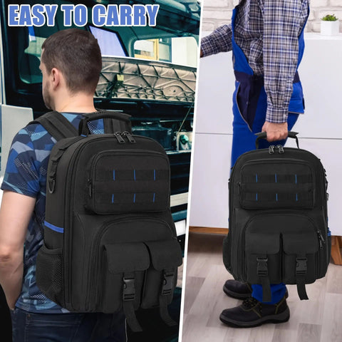 Black travel backpack, multi-pocket backpack, comfortable backpack, backpack with waist support, backpack with rubber feet, organizer backpack, durable backpack