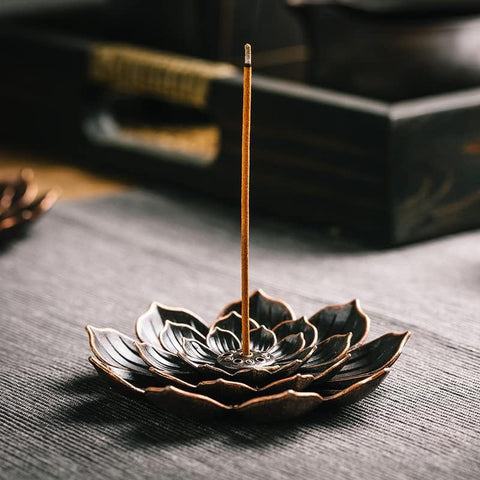 Incense Burner, Incense Holder for Sticks, Brass Lotus Incense Stick Holder and Detachable Ash Catcher