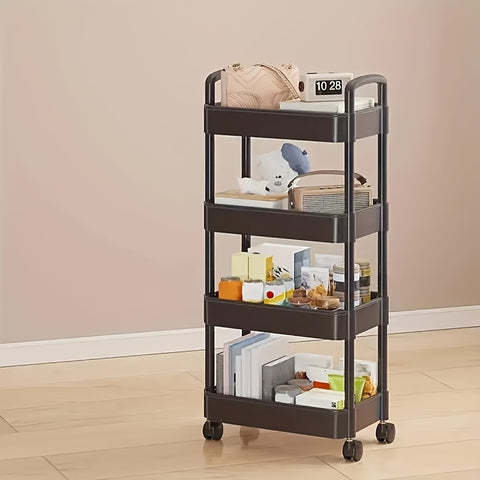 Four-Tier Rolling Cosmetics Storage Rack - Made of durable plastic, equipped with 360-degree swivel casters, strong load-bearing capacity - Suitable for bathroom, bedroom, kitchen, and home storage | White