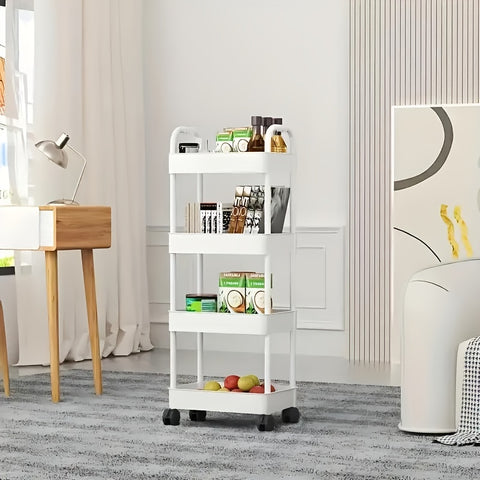Five-Tier Rolling Cosmetics Storage Rack - Made of durable plastic, equipped with 360-degree swivel casters, strong load-bearing capacity - Suitable for bathroom, bedroom, kitchen, and home storage | black
