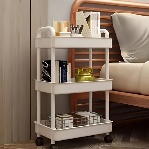Five-Tier Rolling Cosmetics Storage Rack - Made of durable plastic, equipped with 360-degree swivel casters, strong load-bearing capacity - Suitable for bathroom, bedroom, kitchen, and home storage | black