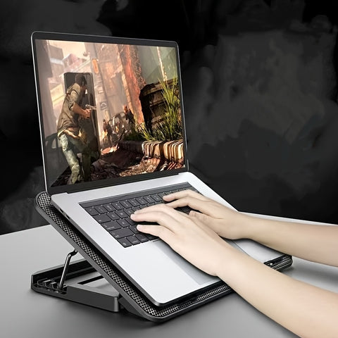**Fully Compatible Laptop Stand｜Dual-Fan Cooling + Ergonomic Angle Adjustment, All-in-One Portable Design for Work, Gaming, and Entertainment**