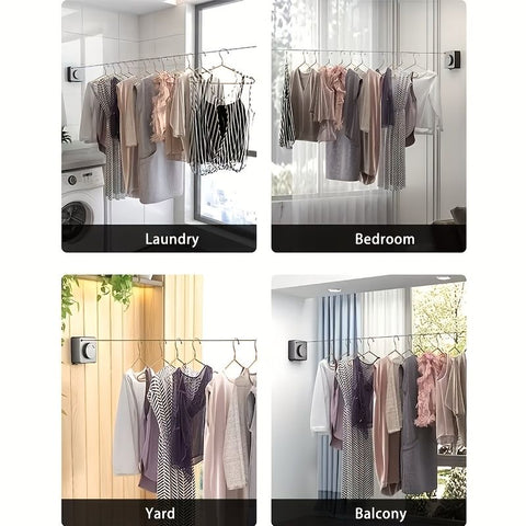 Gray Wall-Mounted Adjustable Clothes Hanger, Space-Saving Laundry Organizer