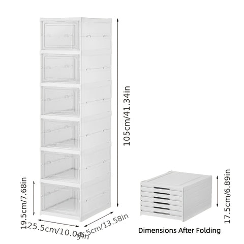 6-Tier Stackable Shoe Storage Box Set, featuring easy-access front-opening waterproof transparent plastic storage bins with no assembly required - perfect for closets and entryways.