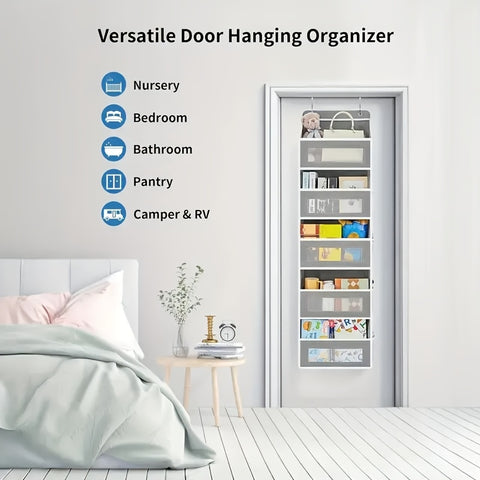 Storage Marvel in Black & Gray — 3-Tier Over-the-Door Organizer with 3 Large Pockets. Sturdy and Anti-Tip Design for Strong Load-Bearing. A Neat Solution for Bedroom, Bathroom & Storage Room.(BLACK)