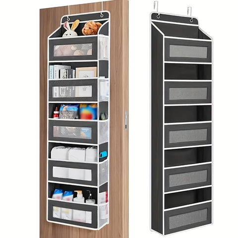 Storage Marvel in Black & Gray — 3-Tier Over-the-Door Organizer with 3 Large Pockets. Sturdy and Anti-Tip Design for Strong Load-Bearing. A Neat Solution for Bedroom, Bathroom & Storage Room.(BLACK)